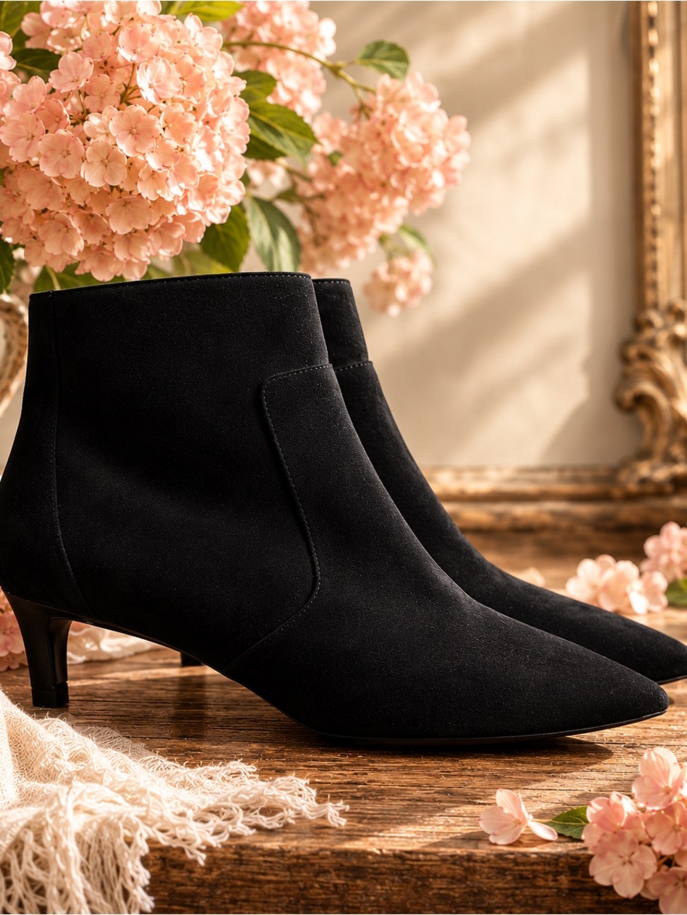 Italian Leather Booties Black Size 8 - Aquatalia Marilisa Kitten Heel Mobwife